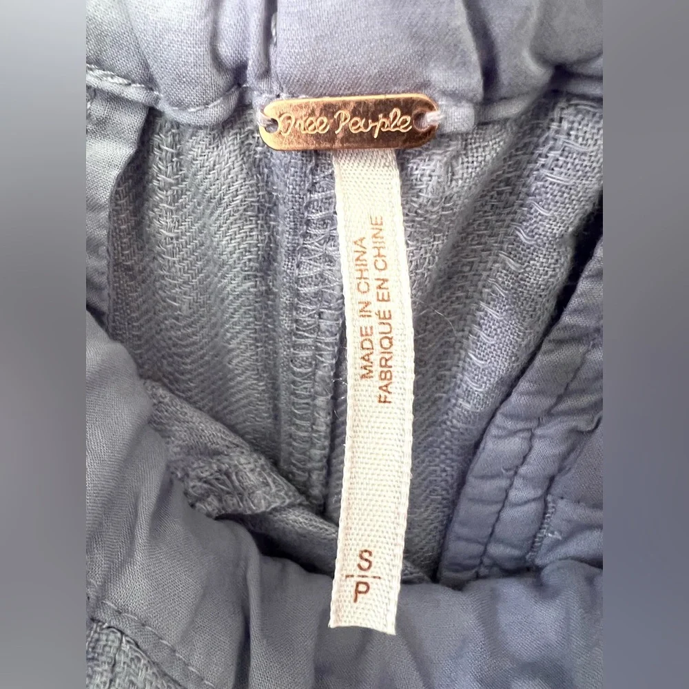 Free People Only Over You Linen Pant in Blue Pearl Tie Bag Waist Straight Leg - Picture 9 of 14